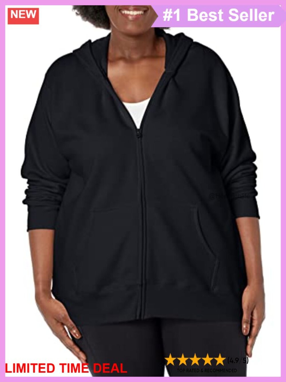 Plus Size Zip-Up Fleece Hoodie Hooded Sweatshirt Long Sleeve